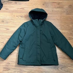 LL Bean Warmer Jacket Womens Petite M Size. Fleece Lined Hooded Coat Green
